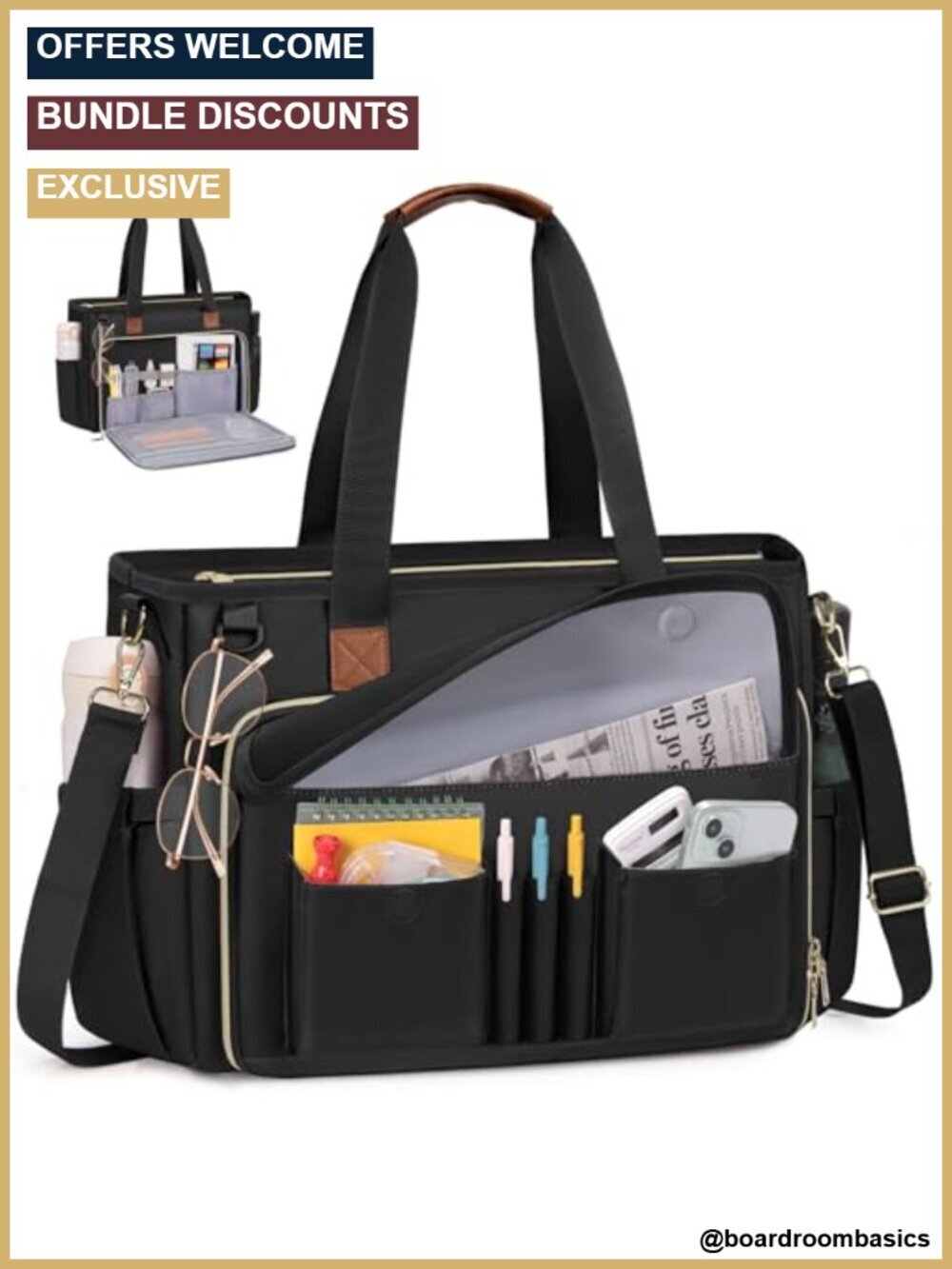 Lightweight Laptop Tote Bag 15.6" Work Bag Teacher Briefcase with Padded Laptop